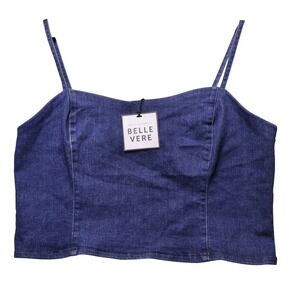 Belle Vere Denim Crop‎ Top Blue Spaghetti Strap NWT Sweetheart Neckline L Boho